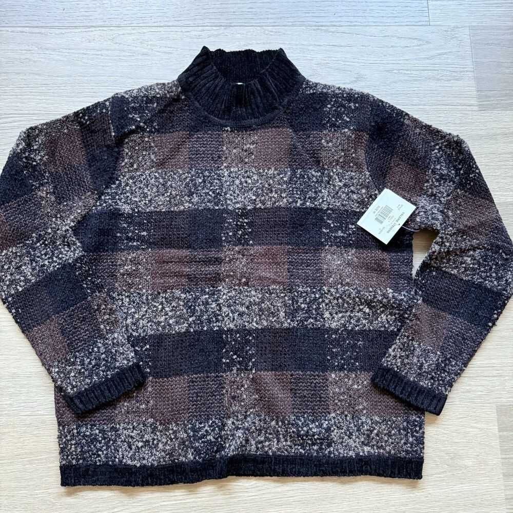 Vintage Valerie Stevens Sweater Women Medium 90s Y2K Mock Checks Paid